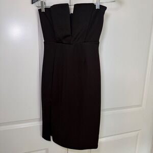 By The Way Revolve Black Strapless V-Notch Bodycon Midi Dress Small Slit